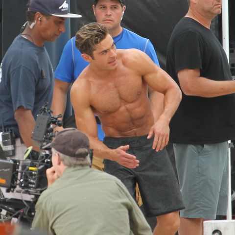 Zac Efron and Dwayne Johnson on the set of 'Baywatch' in Miami Beach.