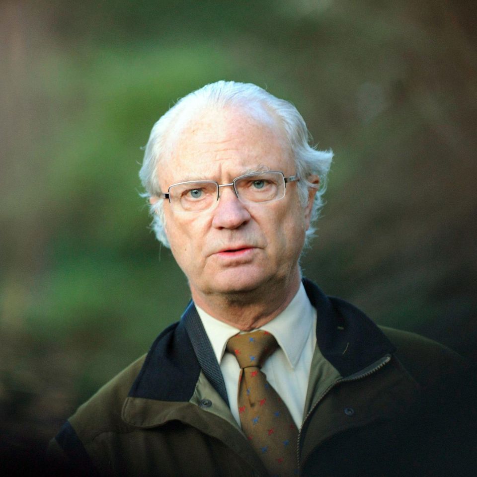 King Carl Gustaf of Sweden meets the press outside a hunting lodge in the woods of Hunneberg, south west Sweden, Thursday Nov. 04, 2010, commenting about a book, entitled ??Carl XVI Gustaf - The reluctant monarch", reportedly providing a rare and det