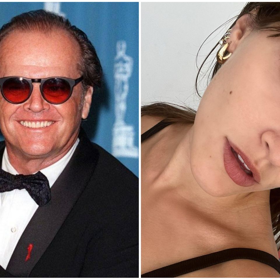 Collage aus zwei Bildern. Linkes Bild zeigt Jack Nicholson mit seiner "Oscar"-Throphäe, das rechte Bild ist ein Selfie seiner u…