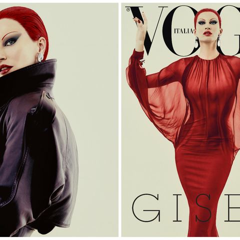Collage aus 2 Bildern vom Shooting von Gisele Bündchen für "Vogue Italia".