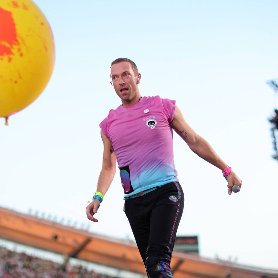 Chris Martin von Coldplay während eines Auftritts in Göteborg.