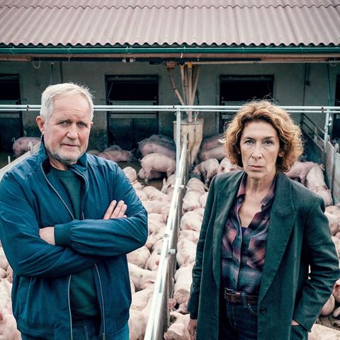 "Tatort: Bauernsterben": Moritz Eisner (Harald Krassnitzer) und Bibi Fellner (Adele Neuhauser) auf dem Mastbetrieb des toten M