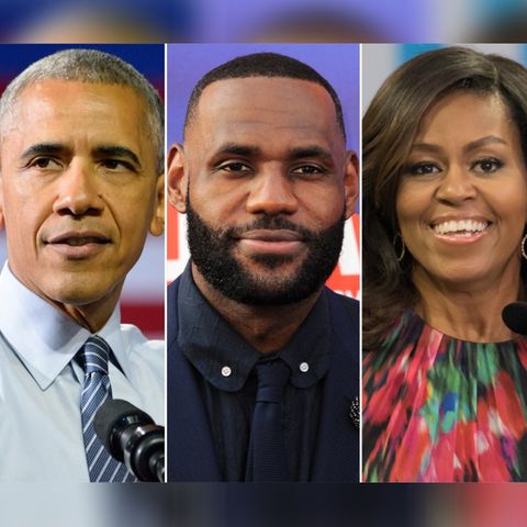 Barack und Michelle Obama sollen gemeinsam mit NBA-Star LeBron James (mi.) ein Serienprojekt planen.