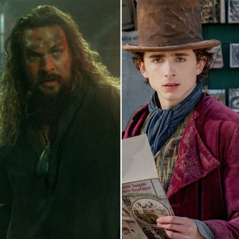Jason Momoa (l.) als DC-Recke Aquaman und Timothée Chalamet als Schokoladen-Visionär Willy Wonka.