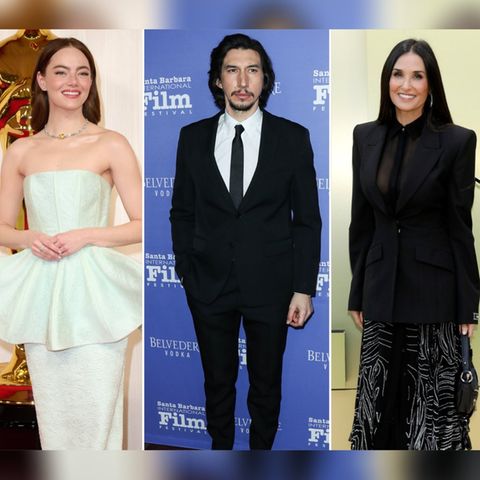 Sind allesamt mit einem Film im Wettbewerb vertreten: Emma Stone (li.), Adam Driver und Demi Moore.