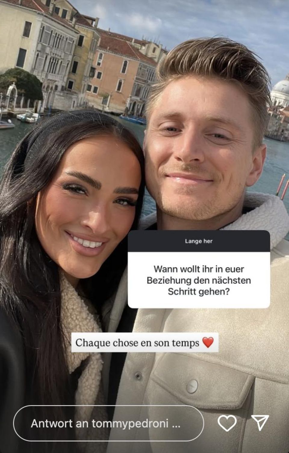 Tommy Pedroni beantwortet in seiner Instagram-Story eine Frage zur gemeinsamen Zukunft mit Paulina Ljubas.